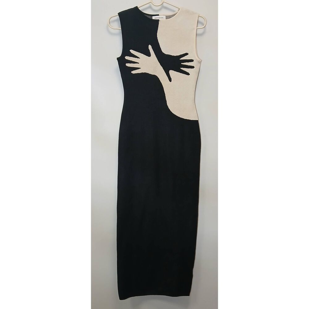 Another girl handsy dress small organic cotton midi black cream bodycon